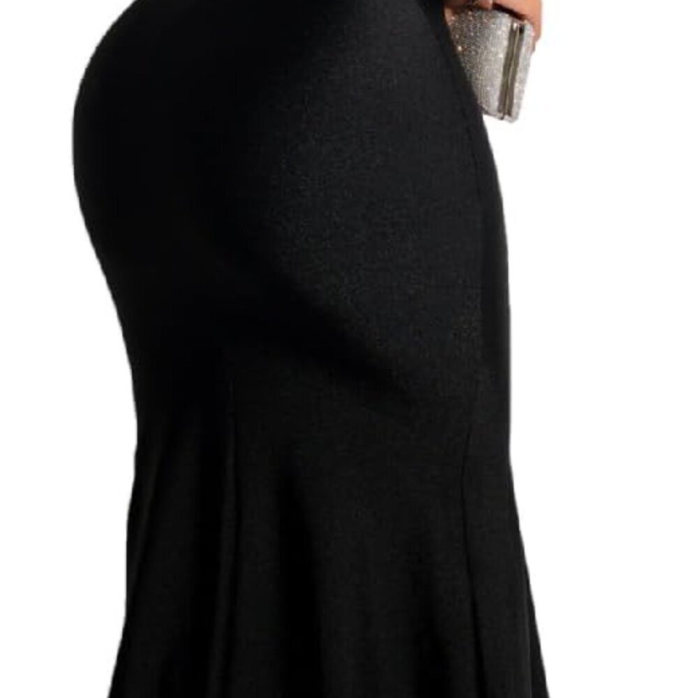 Women's V-Neck Off Shoulder Maxi Dress with Thigh Slit Black Formal - Picture 2 of 5